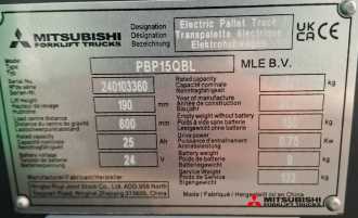 Used Forklift Truck MITSUBISHI PBP 15 QBL ELEKTRO HOCHHUBWAGENDEICHSEL (13067417)