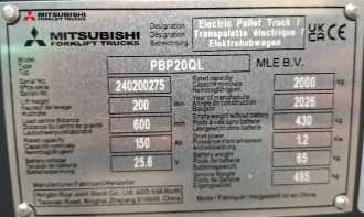 Used Forklift Truck MITSUBISHI PBP 20 QL ELEKTRO HOCHHUBWAGENDEICHSEL (13067420)