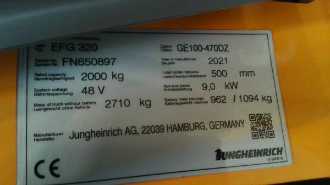 Wózki widłowe używane JUNGHEINRICH EFG 320 SP GE 100-470 DZ LI ION ELEKTRO VIERRADFRONTSTAPLER (13043495)