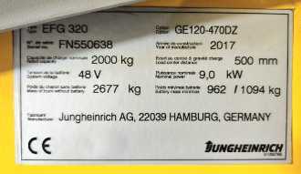 Wózki widłowe używane JUNGHEINRICH EFG 320 SP GE 120-470 DZ ELEKTRO VIERRADFRONTSTAPLER (12919084)