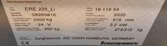 Wózki widłowe używane JUNGHEINRICH ERE 225 FP 115-54 LI ION ELEKTRO NIEDERHUBWAGENFAHRERSTAND (13022017)